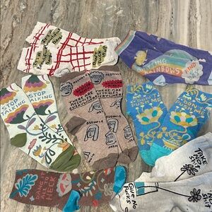 Colorful funny Graphic Socks Collection Blue Q socks used 7 pairs